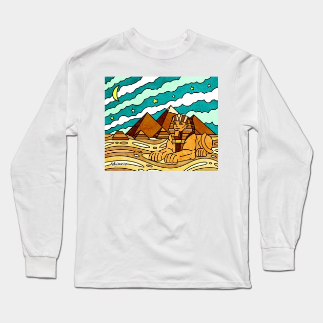 Pyramids & Sphinx of Giza Egypt Long Sleeve T-Shirt by Kelly Louise Art